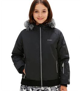 Giacca invernale per bambine, giacca da sci sostenibile, giacca da esterno con cappuccio e bordo in pelliccia rimovibile, giacca da neve 938001 Nero Giacca invernale per bambine, giacca da sci sostenibile, giacca da esterno con cappuccio e bordo in pelliccia rimovibile, giacca da neve 938001 Nero