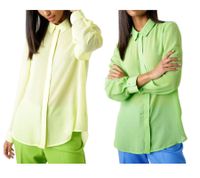 Aniston SELECTED Damen Sommer-Bluse Langarm-Shirt mit Kent-Kragen sommerliche Basic-Bluse Gelb oder Grün