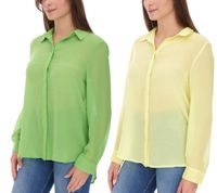 Aniston SELECTED Damen Sommer-Bluse Langarm-Shirt mit Kent-Kragen sommerliche Basic-Bluse Gelb oder Grün