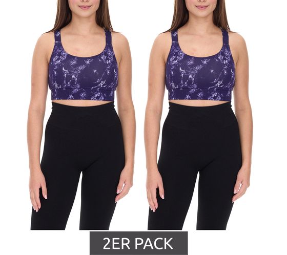 Confezione da 2 FAYN SPORTS reggiseno sportivo da donna in tessuto marmorizzato con contenuto di cotone, reggiseno sportivo da allenamento, reggiseno da yoga 34171929 viola/grigio