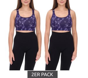 2er Pack FAYN SPORTS Damen Sport-BH marmoriertes Sport-Oberteil mit Baumwollanteil Sport-Bekleidung Trainings-BH Yoga-BH 34171929 Lila/Grau