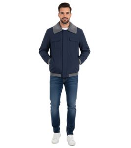 Men's Transition Jacket with Ribbed Details, Simple Everyday Jacket 904745 Blue/Gray