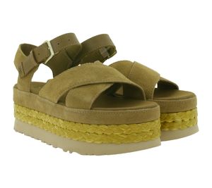 UGG Australia Aubrey Ankle Strap Damen Echtleder-Sandalette Plateau Sommer-Schuhe mit EVA-Sohle W/1167471 Braun