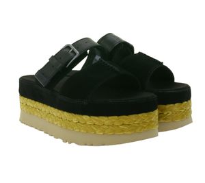 UGG Australia Aubrey Slide Damen Echtleder-Schlappen Plateau Pantoletten Sommer-Schuhe mit EVA-Sohle W/1167451 Schwarz