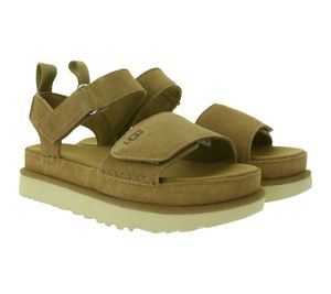 UGG Australia Goldenstar Damen nachhaltige Echtleder-Schuhe mit EVA-Sohle Plateau-Sandale Sandalette mit Klettverschluss 1136783 Braun