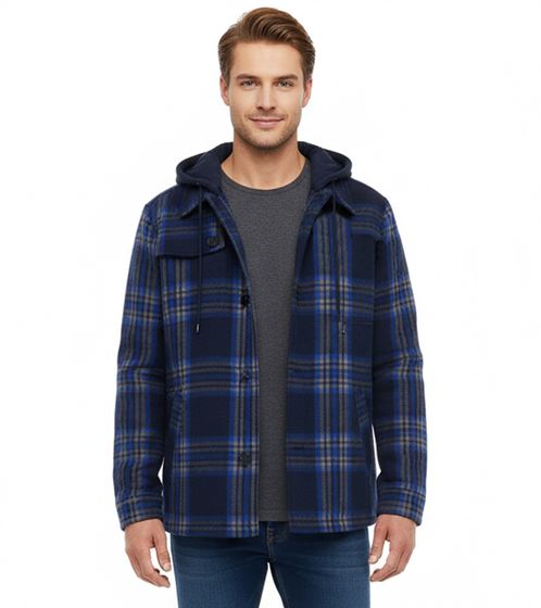 Chaqueta de transición de cuadros para hombre con contenido de algodón. Chaqueta sudadera con capucha desmontable y estampado de cuadros. 913708 Azul.