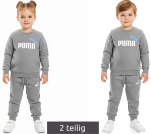 PUMA Kinder Jogging-Anzug für Jungen und Mädchen 2 teiliger Sweat-Jogger Rundhals-Pullover Baumwoll-Set 627915 03 Grau