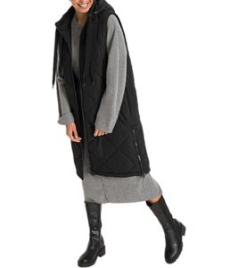 Sustainable Quilted Vest for Women, Everyday Coat with Detachable Hood, Basic Jacket 941464 Black