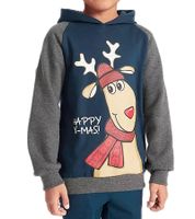 stylischer Kinder Kapuzen-Pullover für Jungen Weihnachts-Pulli Baumwoll-Shirt 912416 Blau/Grau