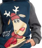 stylischer Kinder Kapuzen-Pullover für Jungen Weihnachts-Pulli Baumwoll-Shirt 912416 Blau/Grau