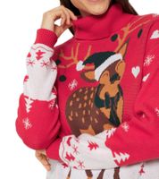 Suéter de punto suave para mujer con motivo navideño, suéter de cuello alto, camisa de algodón 951260 Rojo