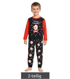 Soft children's pajama set for boys and girls. Round-neck sweater with Santa Claus motif. Cotton joggers with snowflake motif. Pajamas 929560 Black/Red/White