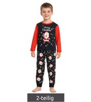 weiches Kinder 2-teiliger Pyjama-Set für Jungen und Mädchen Rundhals-Pullover mit Weihnachtsmann Motiv Baumwoll-Jogger mit Schneeflocken Motiv Schlafanzug 929560 Schwarz/Rot/Weiß