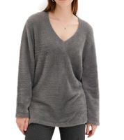 weicher Damen Flausch-Pullover Strick-Pullover mit V-Ausschnitt Basic-Pulli aus Flauschgarn 924617 Grau weicher Damen Flausch-Pullover Strick-Pullover mit V-Ausschnitt Basic-Pulli aus Flauschgarn 924617 Grau