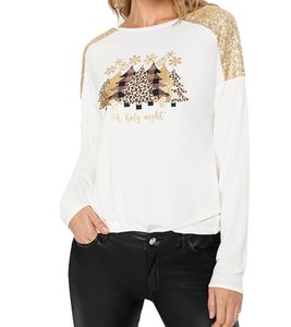 Women's Christmas Sweater with Sequins and Round Neck, Christmas Tree Sweater, Long-Sleeved Shirt with Glitter, 951396 White