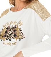 Women's Christmas Sweater with Sequins and Round Neck, Christmas Tree Sweater, Long-Sleeved Shirt with Glitter, 951396 White