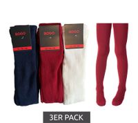 3er Pack ROGO Kinder Baumwoll-Strumpfhose Leggings bequeme Strumpf-Hose 587504 Rot/Navy/Weiß