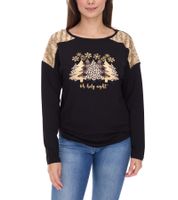 Damen Langarm-Pullover mit Weihnachts-Muster Shirt mit Pailletten Longsleeve mit Glitzer-Aufdruck 951384 Schwarz/Gold Damen Langarm-Pullover mit Weihnachts-Muster Shirt mit Pailletten Longsleeve mit Glitzer-Aufdruck 951384 Schwarz/Gold