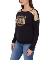 Damen Langarm-Pullover mit Weihnachts-Muster Shirt mit Pailletten Longsleeve mit Glitzer-Aufdruck 951384 Schwarz/Gold Damen Langarm-Pullover mit Weihnachts-Muster Shirt mit Pailletten Longsleeve mit Glitzer-Aufdruck 951384 Schwarz/Gold