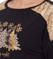 Damen Langarm-Pullover mit Weihnachts-Muster Shirt mit Pailletten Longsleeve mit Glitzer-Aufdruck 951384 Schwarz/Gold Damen Langarm-Pullover mit Weihnachts-Muster Shirt mit Pailletten Longsleeve mit Glitzer-Aufdruck 951384 Schwarz/Gold