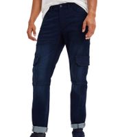 warmhaltende Herren Thermo-Jeans im Cargo-Stil Denim-Hose Straight Leg 924006 Kurzgröße Dunkel-Blau