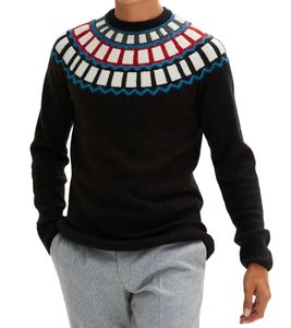 Suéter de punto para hombre con estampado geométrico, suéter informal 915843 Negro