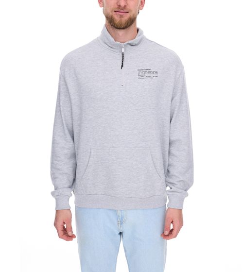 STITCH & SOUL Herren Sweater mit Reißverschluss moderner Troyer-Pullover mit Stehkragen Baumwoll-Pullover H10014C21404A  23200 Hellgrau