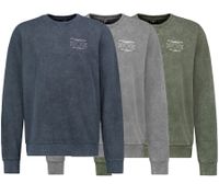 SKY REBEL Maglione girocollo da uomo in cotone effetto anticato H10068C21372A Blu scuro, verde o grigio