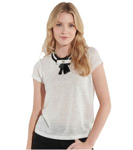 vestino Damen T-Shirt Kurzarm-Shirt mit Schleife Sommer-Shirt 900659 Weiß