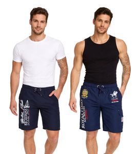 GEOGRAPHICAL NORWAY Costume da bagno da uomo con logo stampato, pantaloncini da bagno con tasche, pantaloncini da bagno blu navy