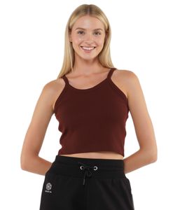 YOU DO YOU Damen Crop-Top geripptes Fitness-Top Baumwoll-Shirt Tanktop Yoga-Mode 905101 Mahagoni-Braun