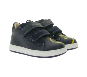 Baskets pour tout-petits GEOX B Biglia B. D, semelles respirantes, mi-montantes, en cuir véritable avec fermeture velcro, chaussures pour bébé B044DD 08522 C4P2G, bleu foncé