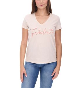T-shirt femme Les Tropéziennes avec broderie en cordon, chemise en coton à manches courtes, beige