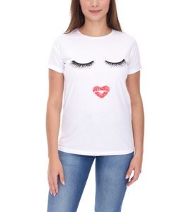 COURSE Damen T-Shirt mit Kussmund-Aufdruck Sommer-Shirt Baumwoll-Oberteil Freizeit-Shirt 900069 Weiß COURSE Damen T-Shirt mit Kussmund-Aufdruck Sommer-Shirt Baumwoll-Oberteil Freizeit-Shirt 900069 Weiß