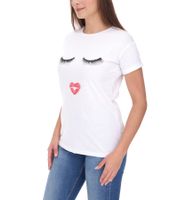 COURSE Women's T-Shirt with Kiss Mouth Print Summer Shirt Cotton Top Leisure Shirt 900069 White
