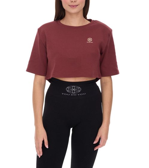 YOU DO YOU Damen T-Shirt im Cropped-Style Fitness-Top mit Rücken-Cut Out Baumwoll-Shirt Yoga-Mode 905051 Mahagoni-Braun
