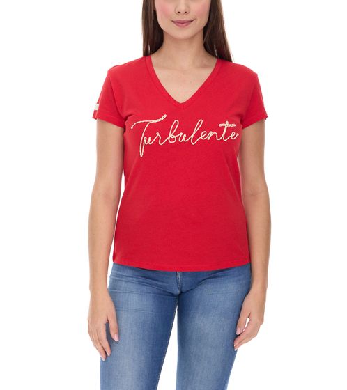 Les Tropeziennes Women's T-Shirt with Cord Embroidery Cotton Shirt Short Sleeve Shirt Red
