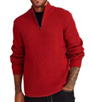 Herren Strick-Troyer klassischer Strick-Pulli mit Reißverschluss Langarm-Pullover Große Größen 978933 Rostrot