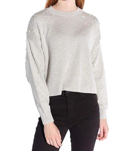 vestino Damen Cropped-Pullover mit genieteten Perlen Strick-Sweater 901148 Grau