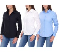ELEVATE Camisa de manga larga Hamell, blusa sencilla para mujer, blusa de popelina, azul claro, negra o blanca