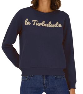 Les Tropeziennes Damen Baumwoll-Pullover Sommer-Sweater mit Stick-Schrift Rundhals-Pullover 1 122 0572C B Navy