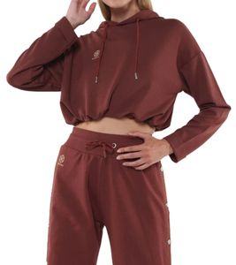 YOU DO YOU Damen Cropped-Hoodie mit Kapuze Alltags-Pullover Yoga-Mode 905081 Mahagoni-Braun