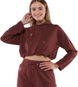 YOU DO YOU Damen Cropped-Hoodie mit Kapuze Alltags-Pullover Yoga-Mode 905081 Mahagoni-Braun
