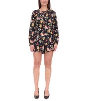 vestino Damen Jumpsuit mit Blumen-Print transparenter Sommer-Einteiler Langarm-Overall 900549 Schwarz