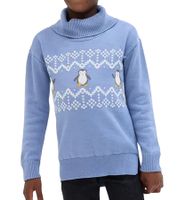 Ensemble pull et bonnet tricotés pour garçon, pull col roulé, pull norvégien 975979 bleu