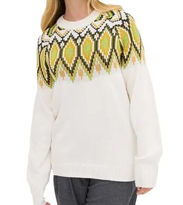 Women's Norwegian Sweater, Wide-Fitting Winter Sweater with Round Neck 961685, Off-White/Brown