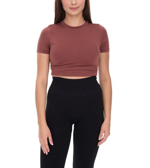 YOU DO YOU Damen T-Shirt im Cropped-Style Fitness-Top Kurzarm-Shirt Yoga-Mode 905041 Mahagoni-Braun