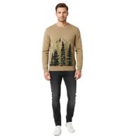 Herren Feinstrick-Pullover Rundhals-Pullover mit Wald und Berge-Muster Winter-Pulli Große Größen 971556 Khaki Herren Feinstrick-Pullover Rundhals-Pullover mit Wald und Berge-Muster Winter-Pulli Große Größen 971556 Khaki
