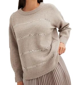 Women's Loose-Fit Winter Sweater with Sequin Glitter Effect, Boxy Fit 915051 Gray/Brown