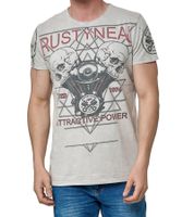 T-shirt homme en coton à imprimé tête de mort rocker, col rond, gris, R-15261